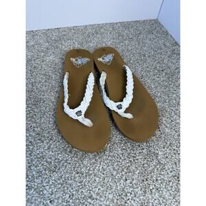 Flojos Sandals Womens Size 8 Brown White Braided Flip Flop Floral Medallion